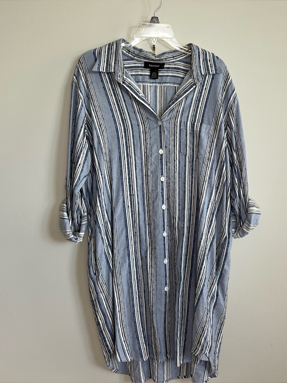 Karen Kane Blue and White Striped Casual Shirt Dress
